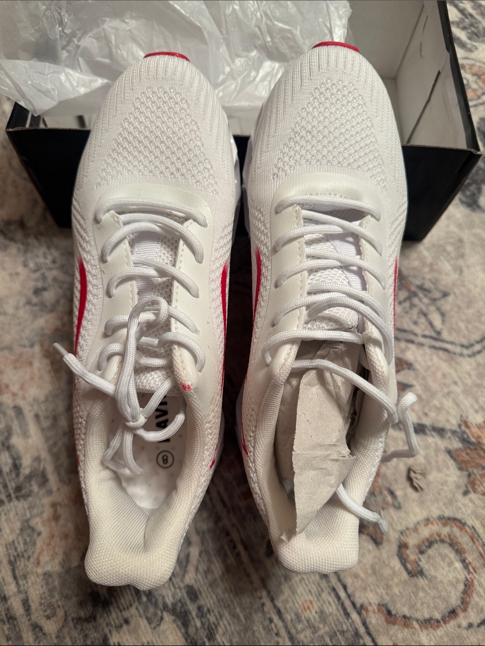 Source Unknown White Knit Athletic Sneakers with Red Trim